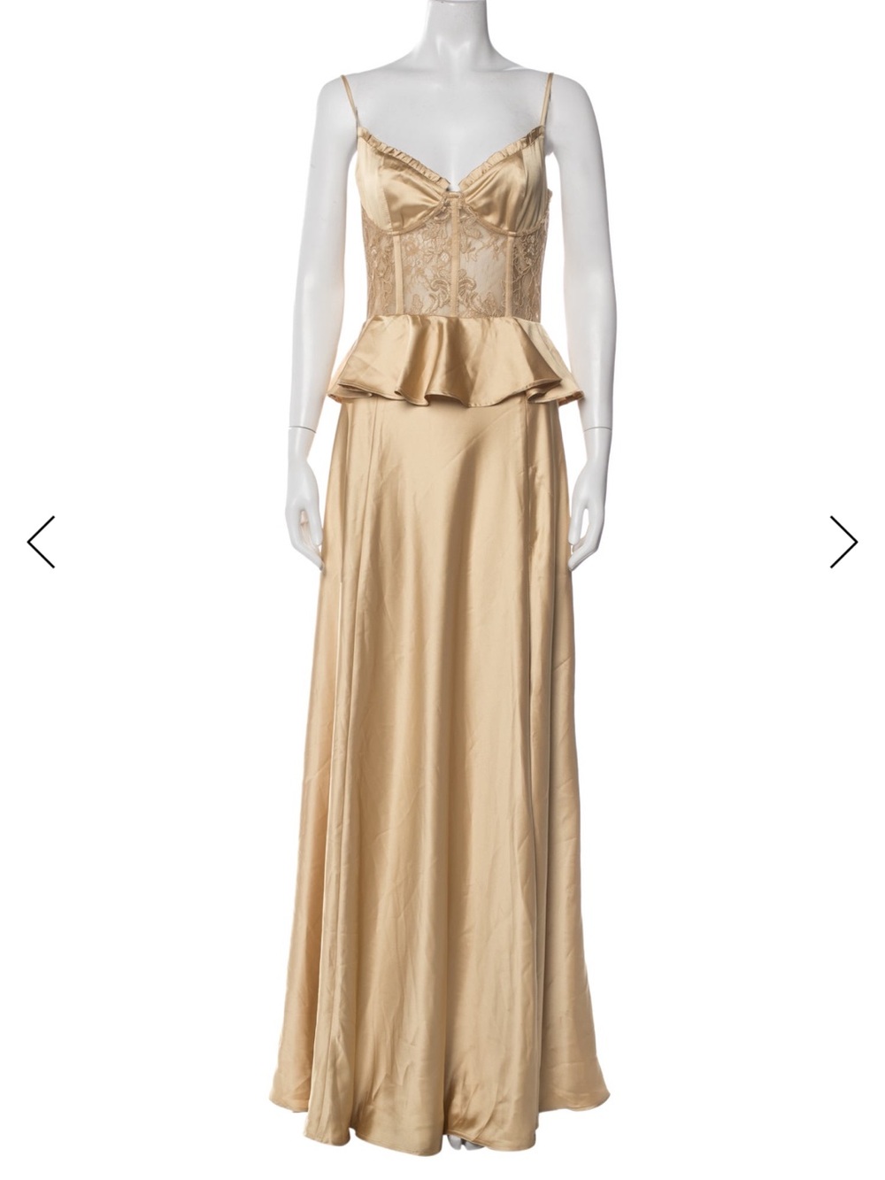V. Chapman Gold Satin Peplum Maxi Dress
